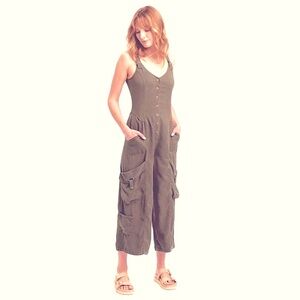 XCVI Pembroke Cargo Crop Jumpsuit Forest Green pigment